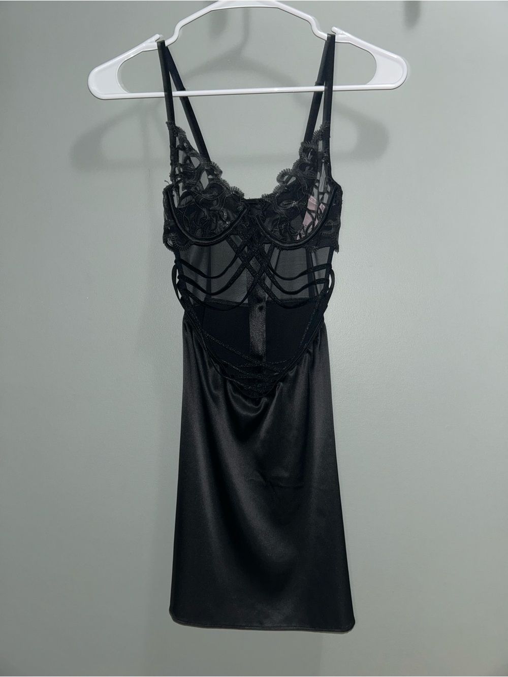 Victoria's Secret Black Lace & Satin Slip Chemise